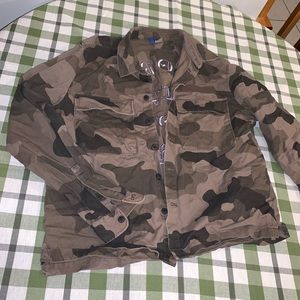 H&M Divided Camo Embroidered Button Down Jacket